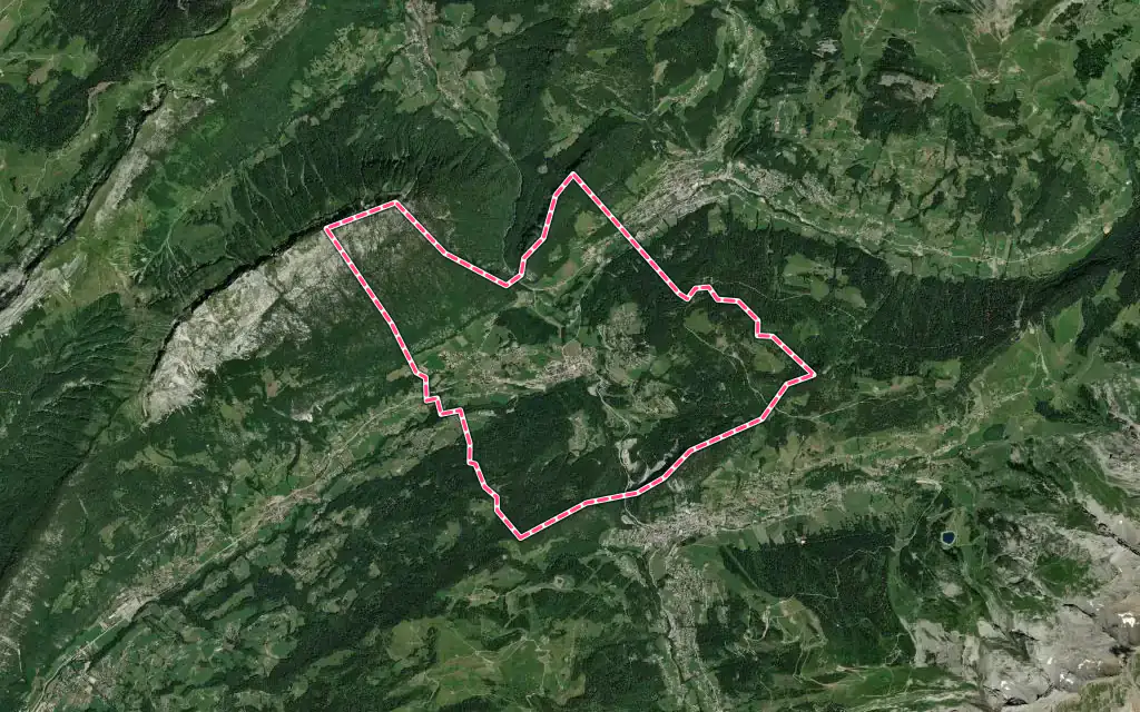 Vue satellite de Saint-Jean-de-Sixt avec ses contours administratifs