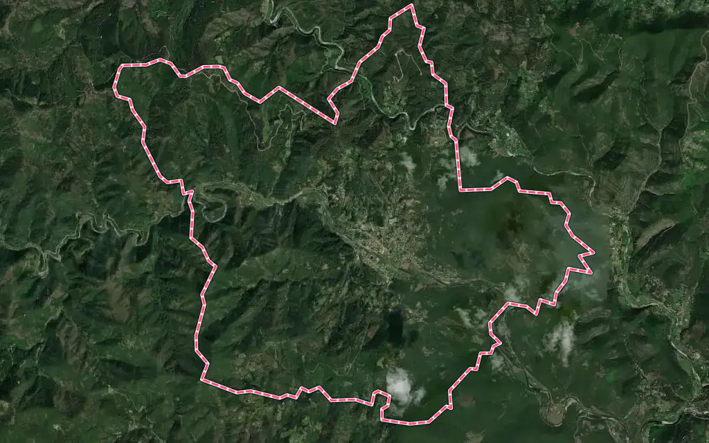 Vue satellite de Saint-Jean-du-Gard avec ses contours administratifs