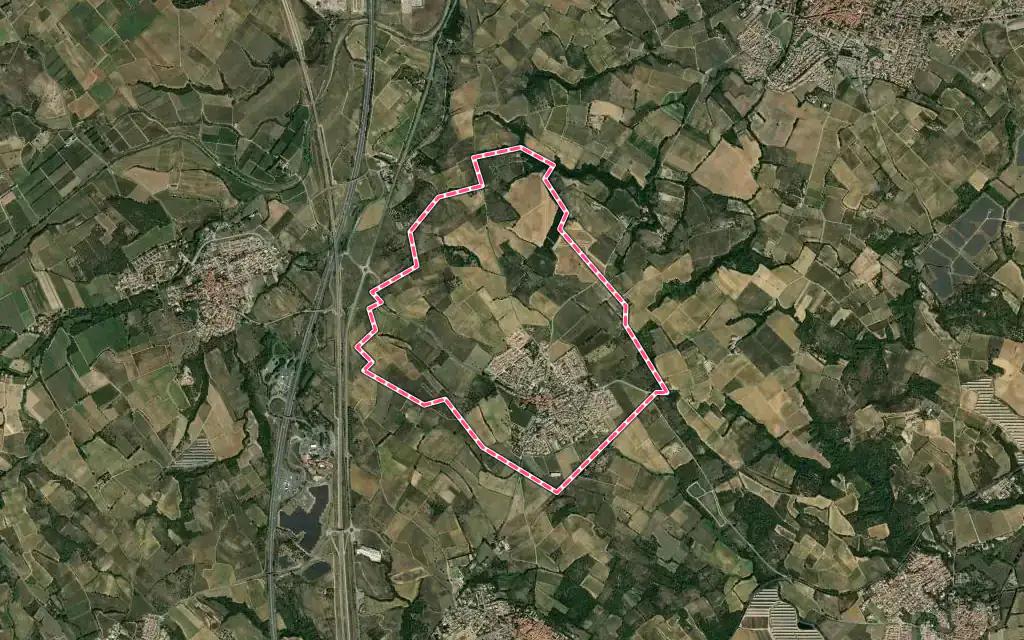 Vue satellite de Saint-Jean-Lasseille avec ses contours administratifs