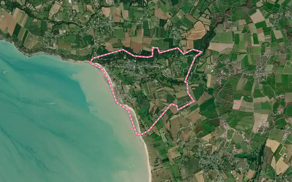Vue satellite de Saint-Jean-le-Thomas avec ses contours administratifs