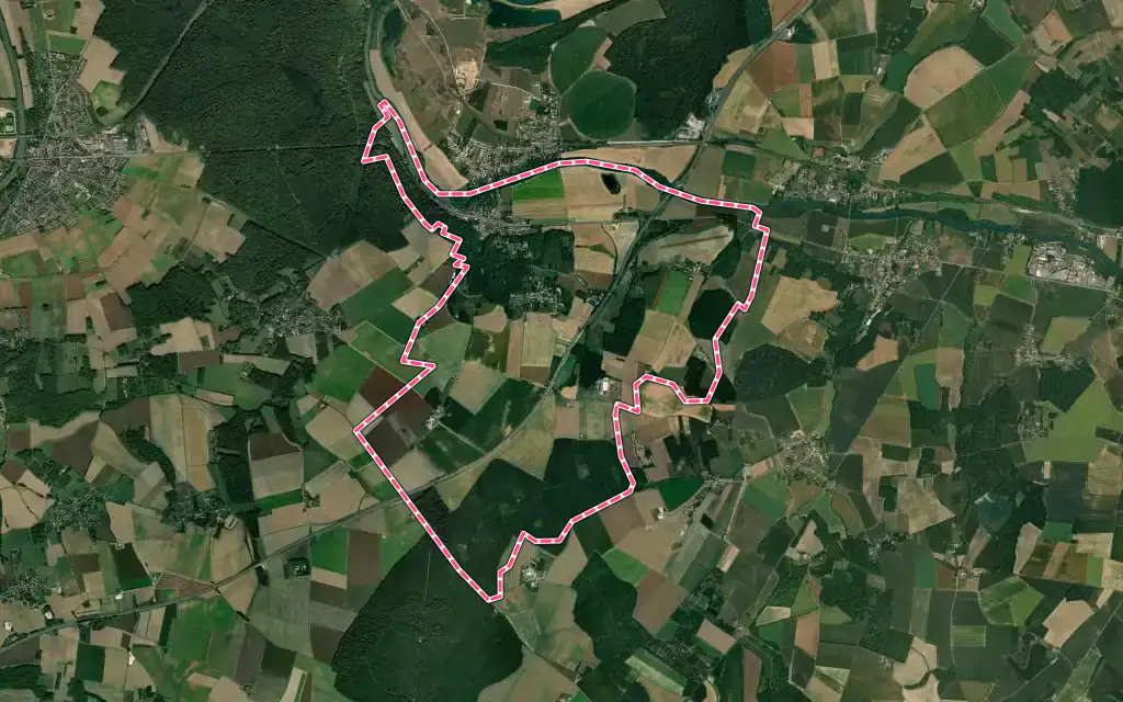 Vue satellite de Saint-Jean-les-Deux-Jumeaux avec ses contours administratifs
