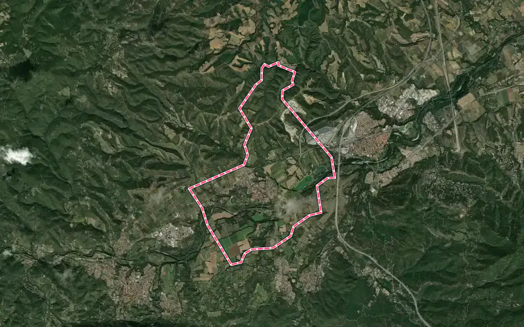 Vue satellite de Saint-Jean-Pla-de-Corts avec ses contours administratifs