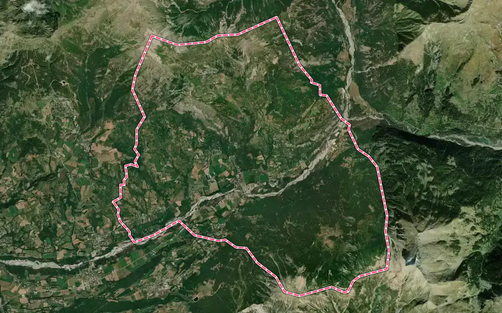 Vue satellite de Saint-Jean-Saint-Nicolas avec ses contours administratifs