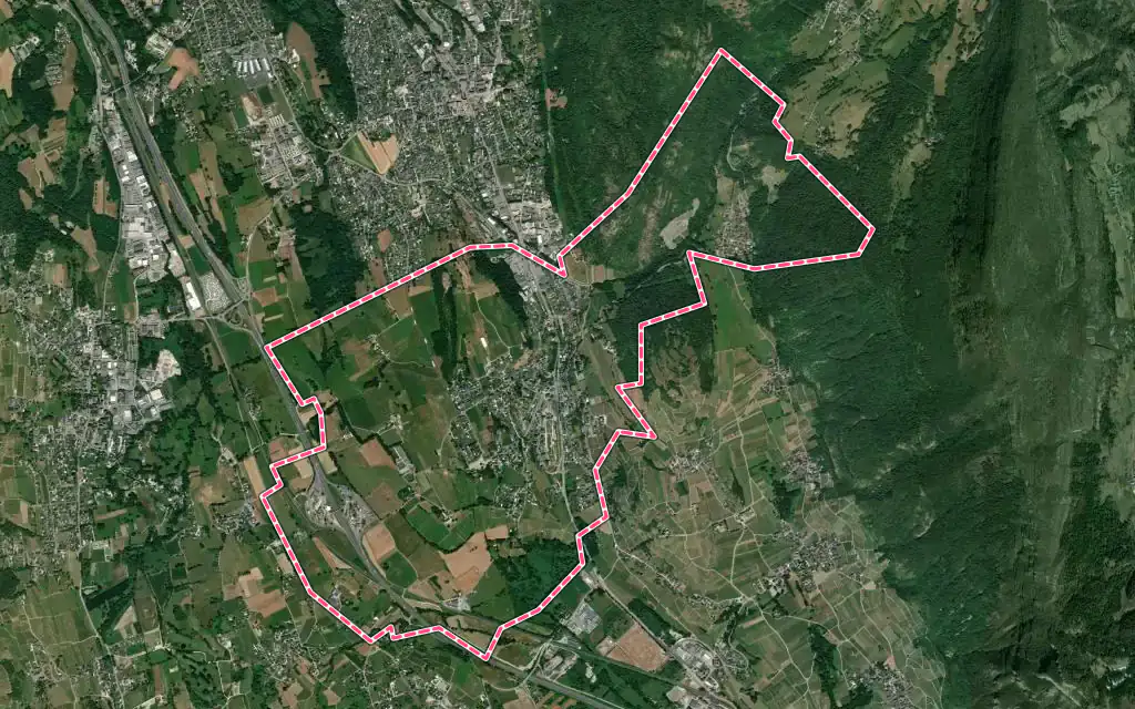 Vue satellite de Saint-Jeoire-Prieuré avec ses contours administratifs