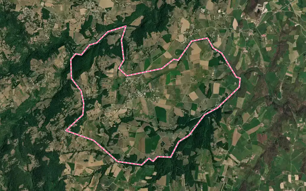 Vue satellite de Saint-Jeure-d'Ay avec ses contours administratifs