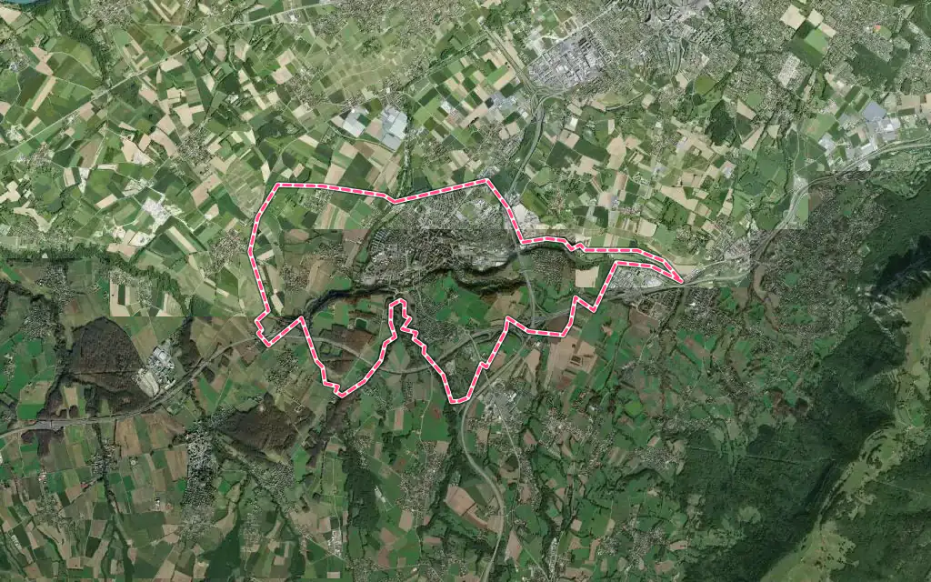 Vue satellite de Saint-Julien-en-Genevois avec ses contours administratifs