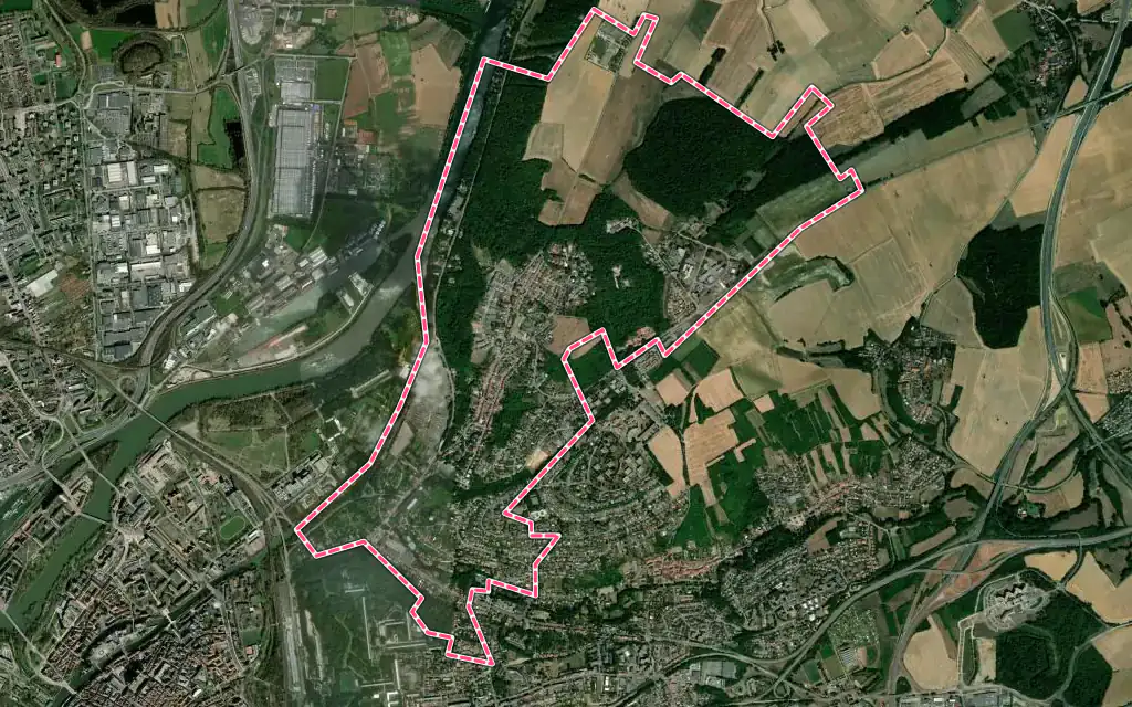 Vue satellite de Saint-Julien-lès-Metz avec ses contours administratifs