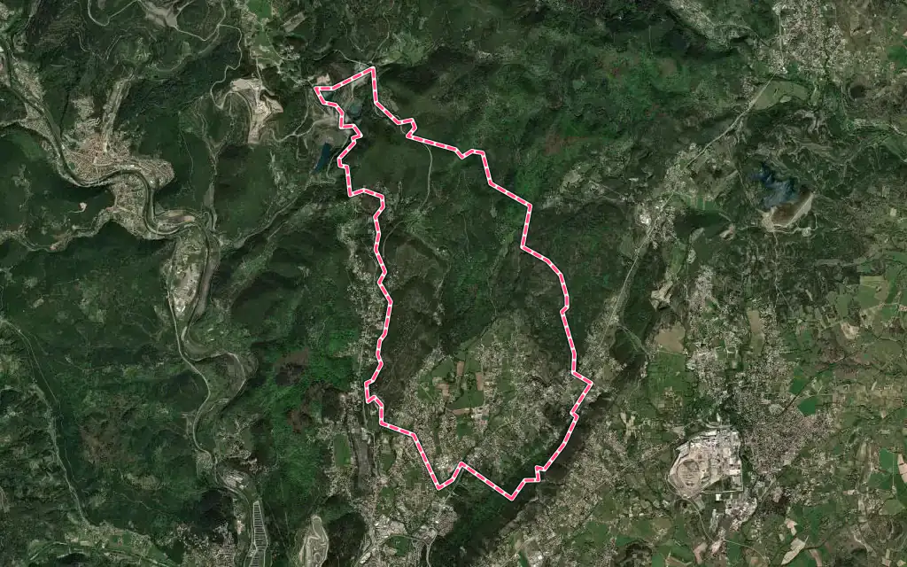 Vue satellite de Saint-Julien-les-Rosiers avec ses contours administratifs