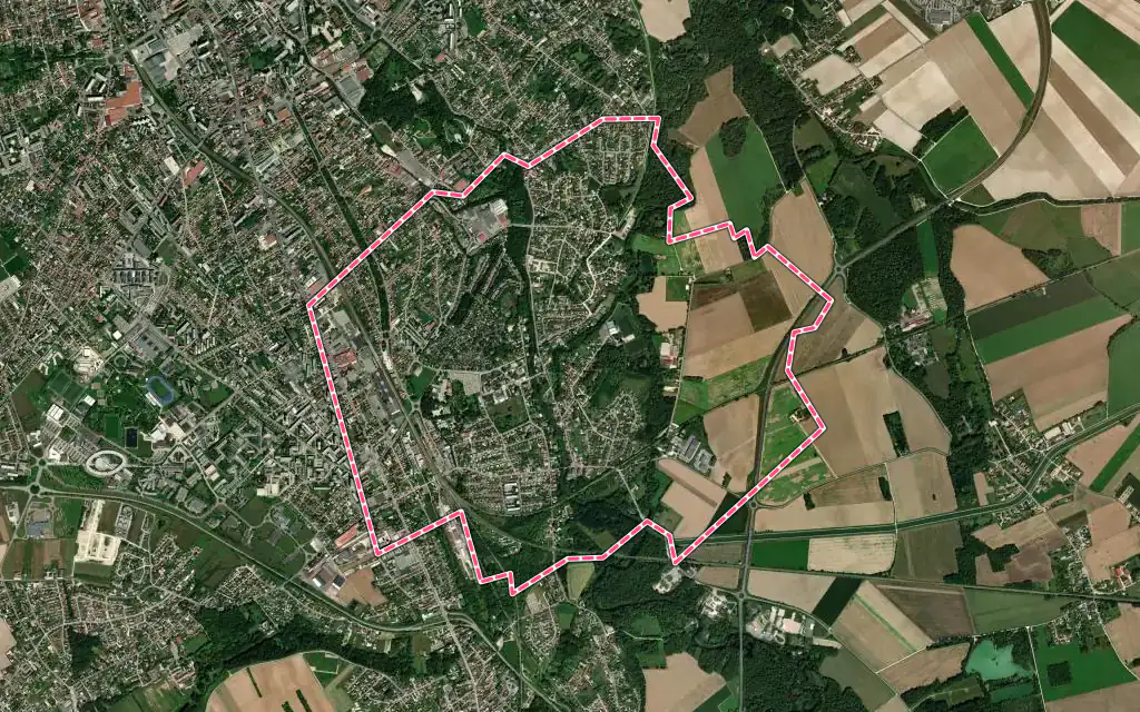 Vue satellite de Saint-Julien-les-Villas avec ses contours administratifs