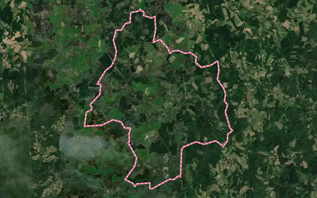 Vue satellite de Saint-Junien-la-Bregère avec ses contours administratifs