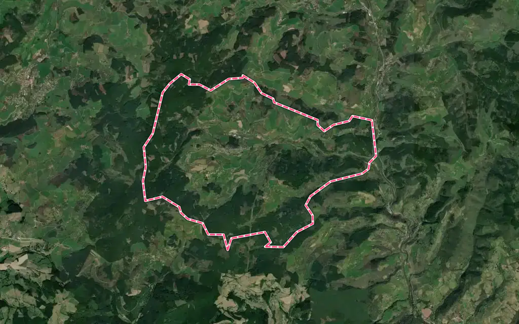 Vue satellite de Saint-Just-d'Avray avec ses contours administratifs