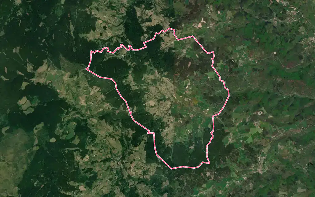 Vue satellite de Saint-Just-en-Bas avec ses contours administratifs