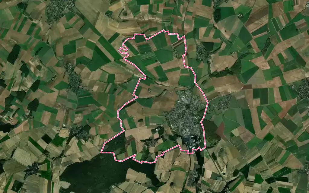 Vue satellite de Saint-Just-en-Chaussée avec ses contours administratifs