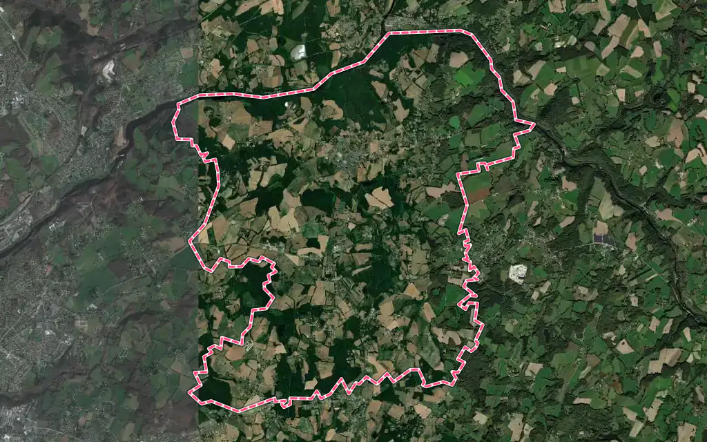 Vue satellite de Saint-Just-le-Martel avec ses contours administratifs