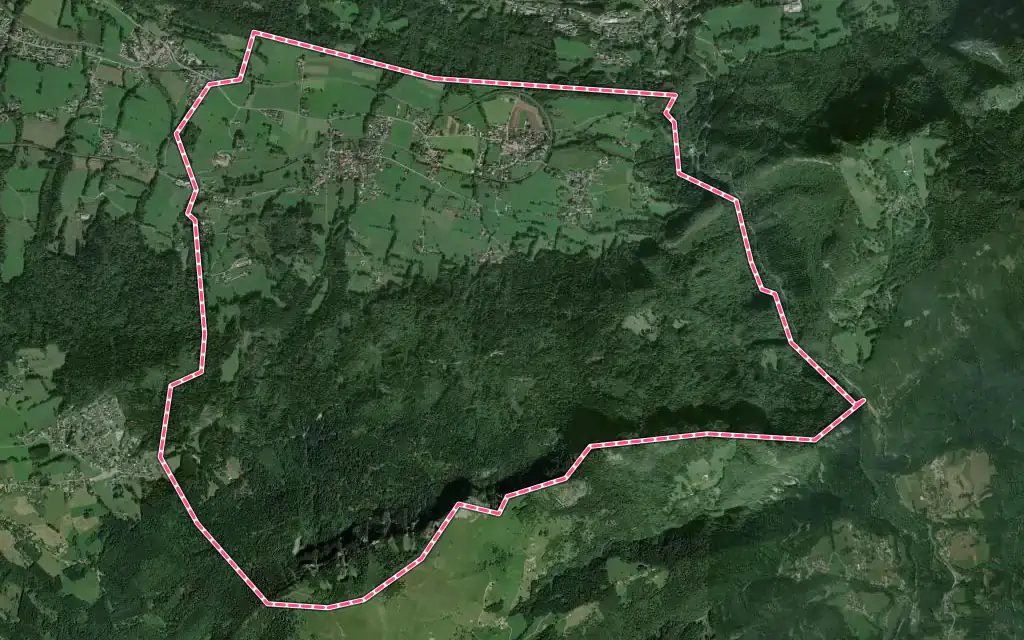 Vue satellite de Saint-Laurent avec ses contours administratifs