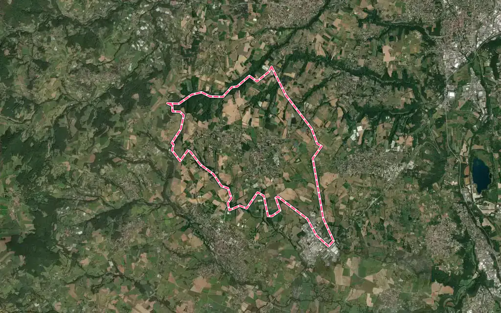 Vue satellite de Saint-Laurent-d'Agny avec ses contours administratifs