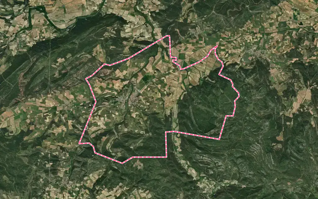 Vue satellite de Saint-Laurent-de-la-Cabrerisse avec ses contours administratifs