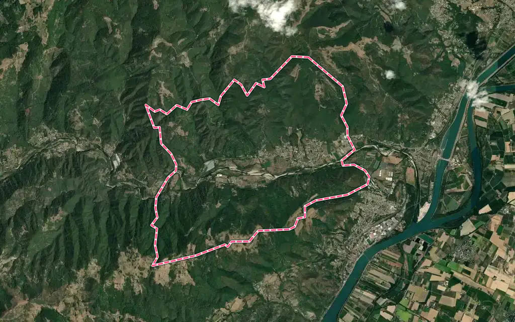 Vue satellite de Saint-Laurent-du-Pape avec ses contours administratifs