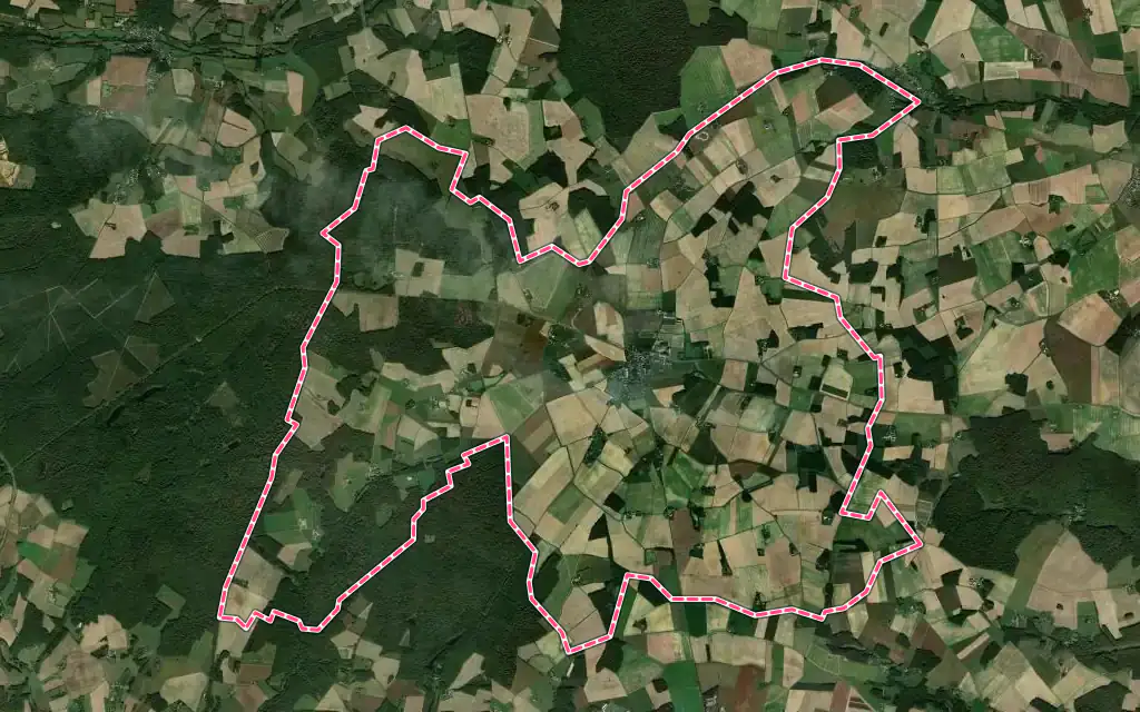 Vue satellite de Saint-Laurent-en-Gâtines avec ses contours administratifs
