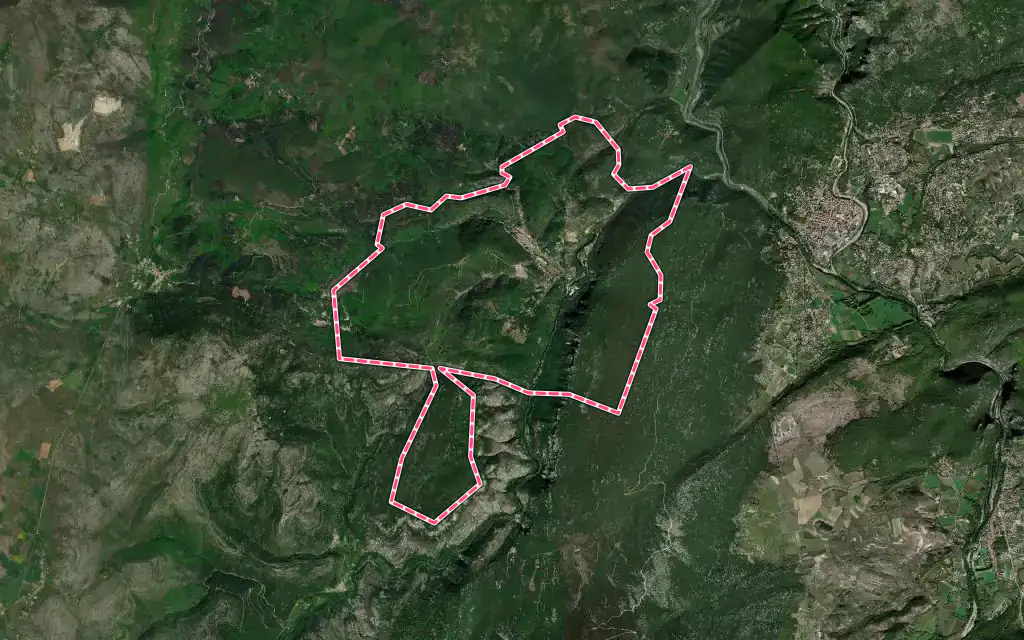 Vue satellite de Saint-Laurent-le-Minier avec ses contours administratifs