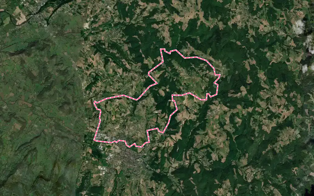 Vue satellite de Saint-Laurent-les-Tours avec ses contours administratifs