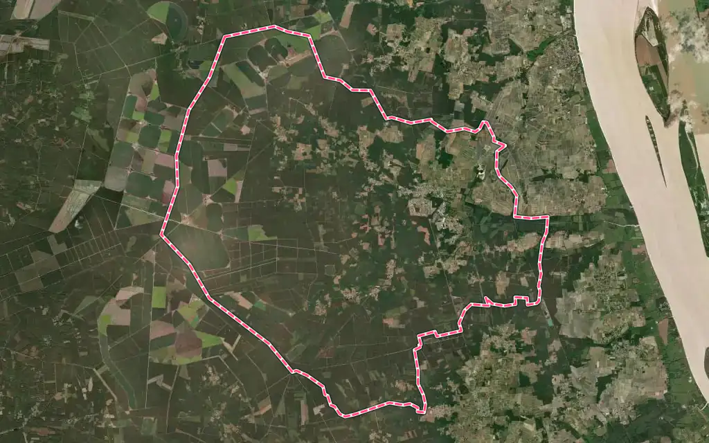 Vue satellite de Saint-Laurent-Médoc avec ses contours administratifs