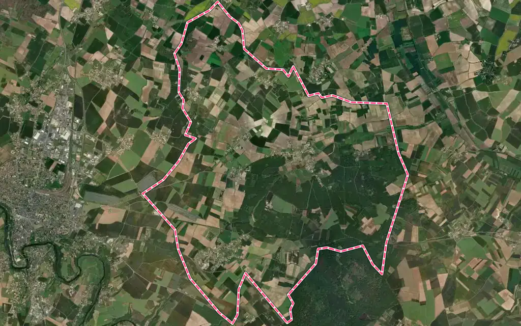 Vue satellite de Saint-Léger-de-Montbrun avec ses contours administratifs