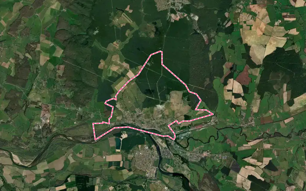 Vue satellite de Saint-Léger-des-Vignes avec ses contours administratifs