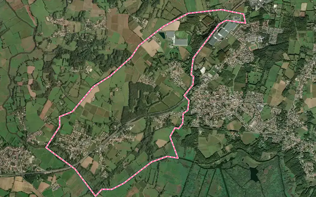 Vue satellite de Saint-Léger-les-Vignes avec ses contours administratifs
