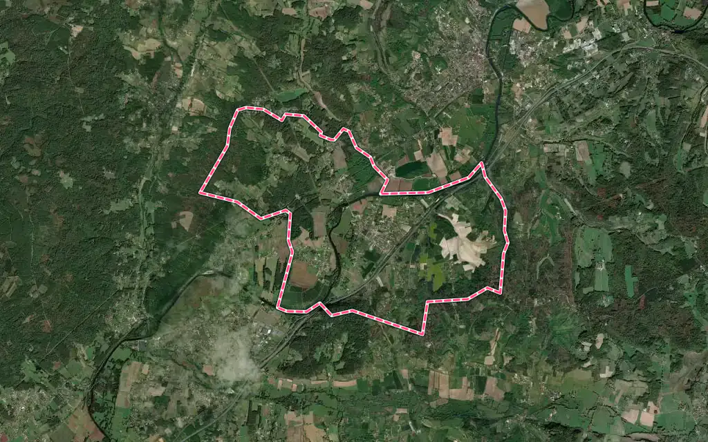 Vue satellite de Saint-Léon-sur-l'Isle avec ses contours administratifs