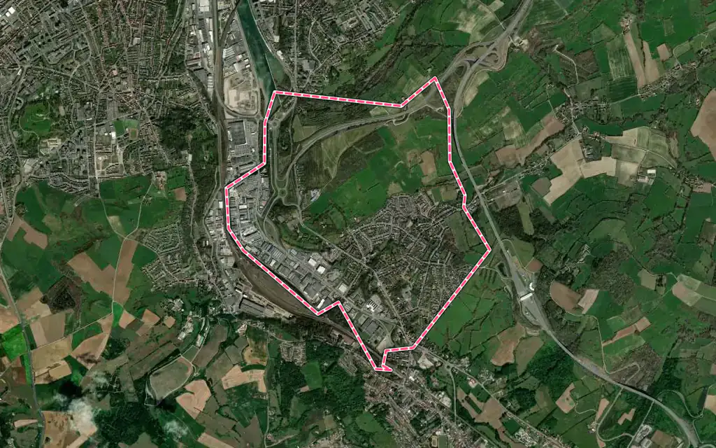 Vue satellite de Saint-Léonard avec ses contours administratifs