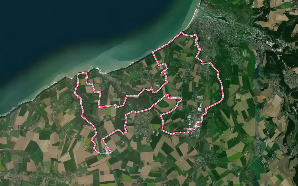 Vue satellite de Saint-Léonard avec ses contours administratifs