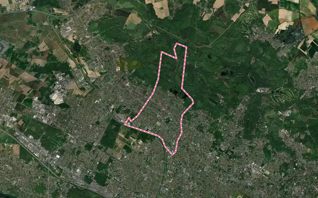 Vue satellite de Saint-Leu-la-Forêt avec ses contours administratifs