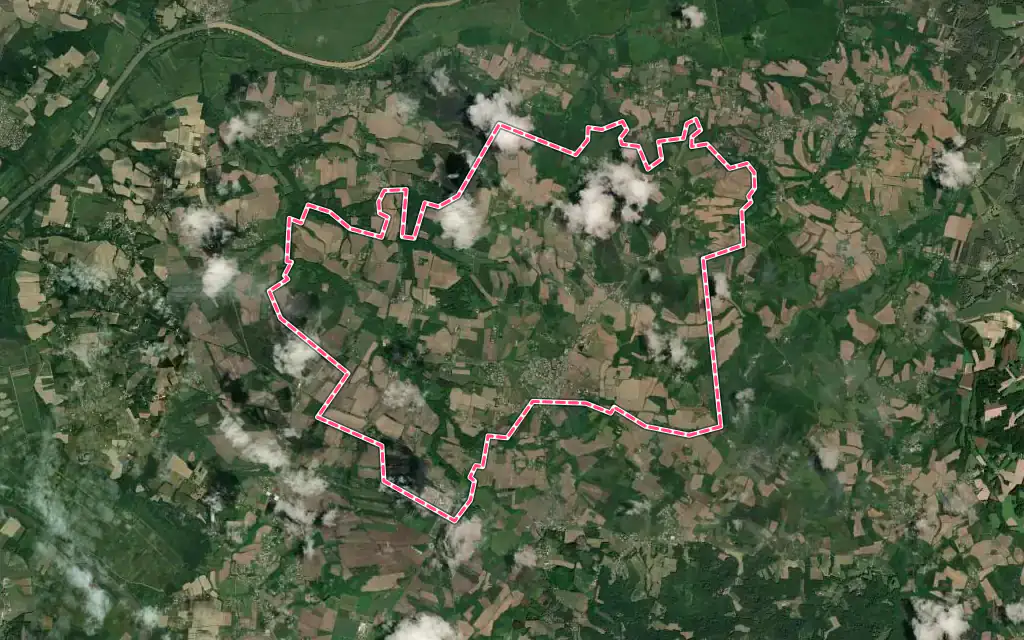 Vue satellite de Saint-Lon-les-Mines avec ses contours administratifs