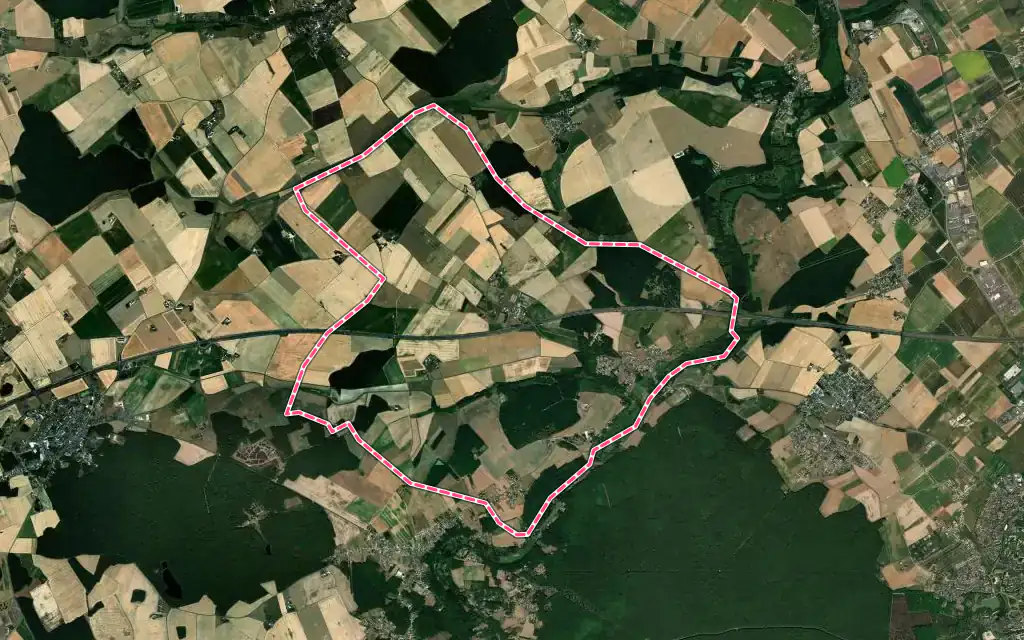 Vue satellite de Saint-Lubin-en-Vergonnois avec ses contours administratifs