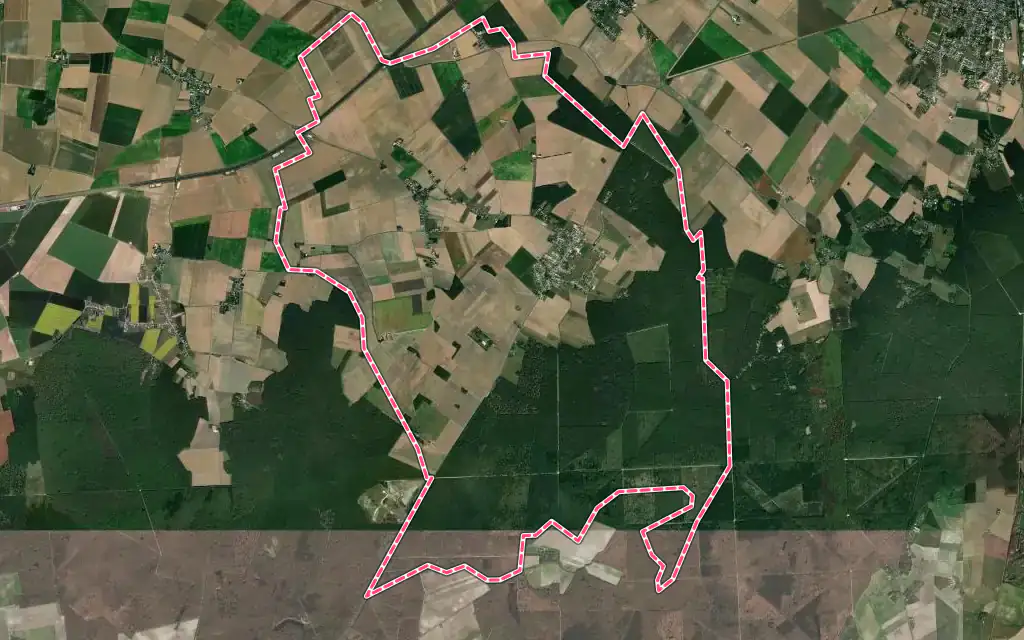 Vue satellite de Saint-Lyé-la-Forêt avec ses contours administratifs