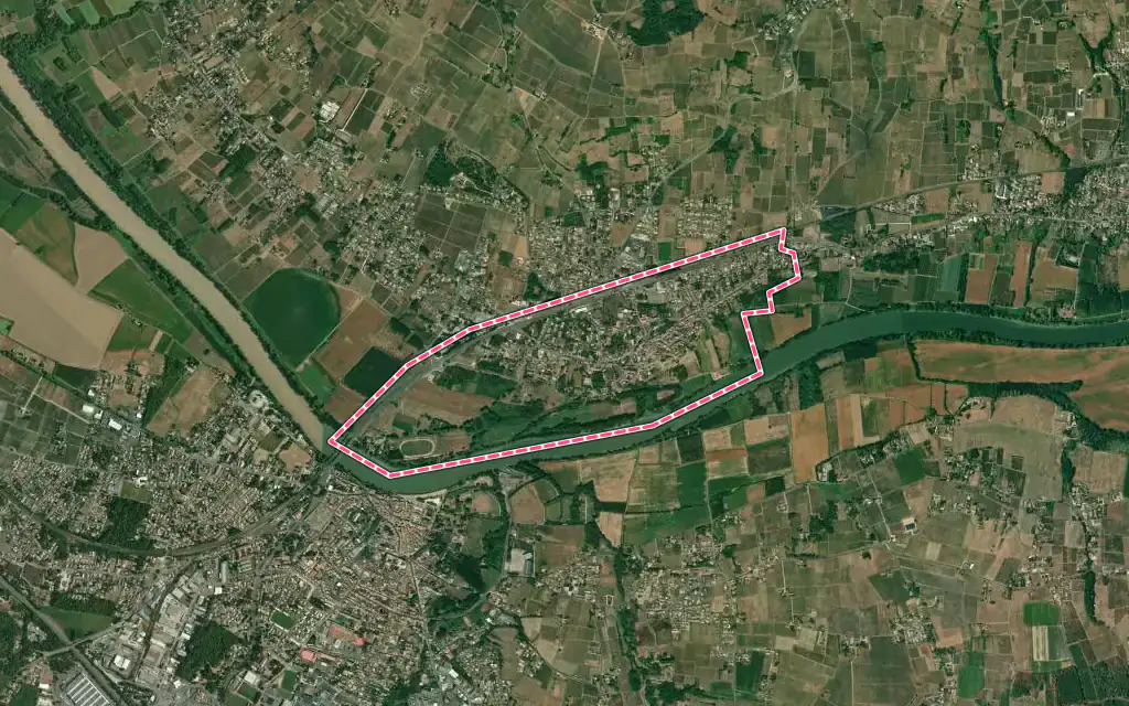 Vue satellite de Saint-Macaire avec ses contours administratifs