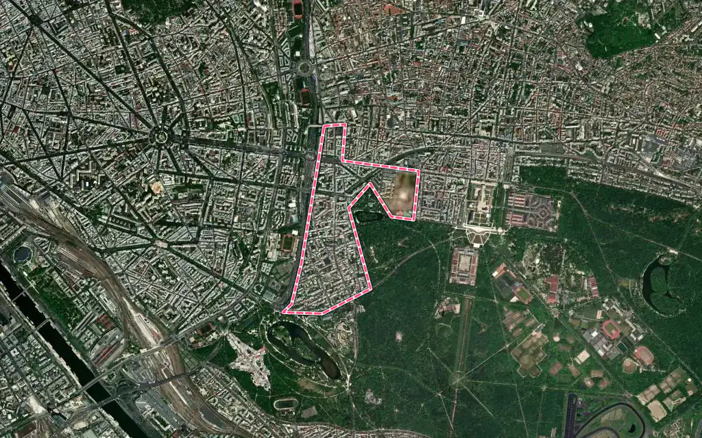 Vue satellite de Saint-Mandé avec ses contours administratifs