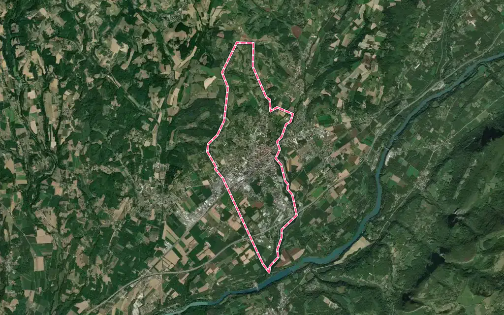 Vue satellite de Saint-Marcellin avec ses contours administratifs