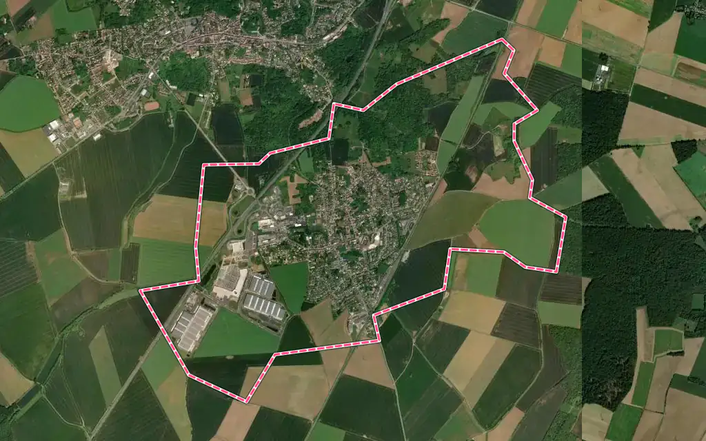 Vue satellite de Saint-Mard avec ses contours administratifs