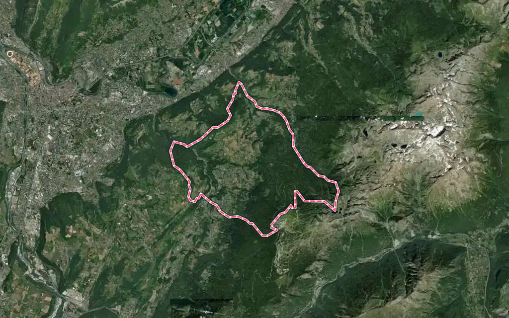 Vue satellite de Saint-Martin-d'Uriage avec ses contours administratifs