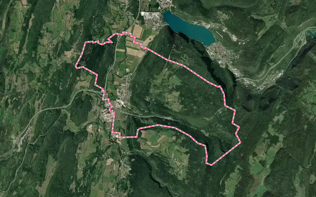Vue satellite de Saint-Martin-du-Frêne avec ses contours administratifs