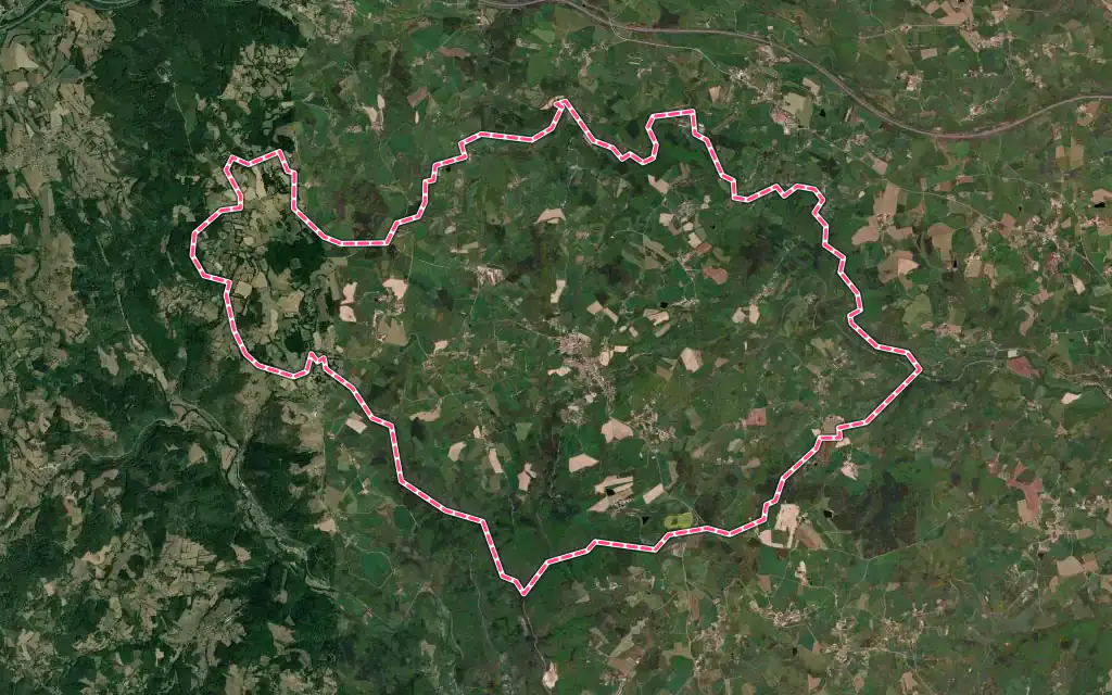 Vue satellite de Saint-Martin-la-Sauveté avec ses contours administratifs