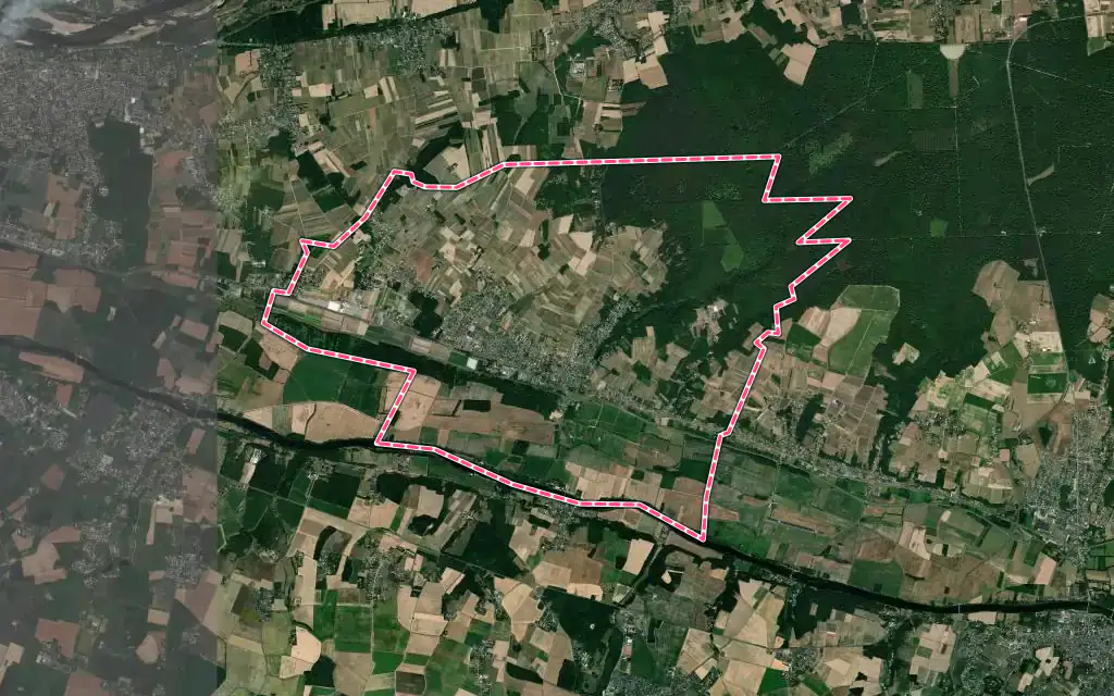 Vue satellite de Saint-Martin-le-Beau avec ses contours administratifs