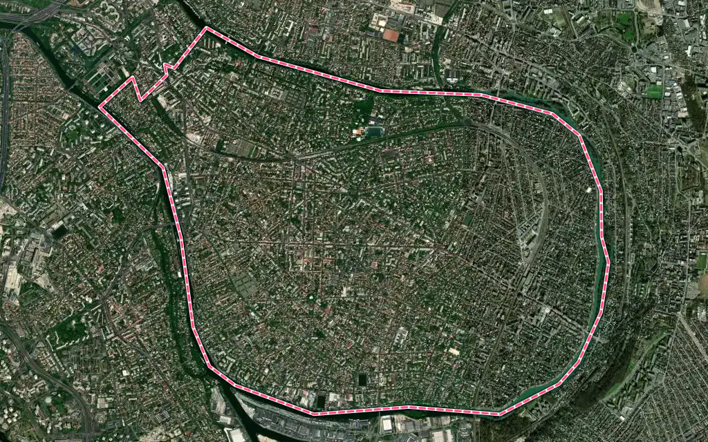 Vue satellite de Saint-Maur-des-Fossés avec ses contours administratifs