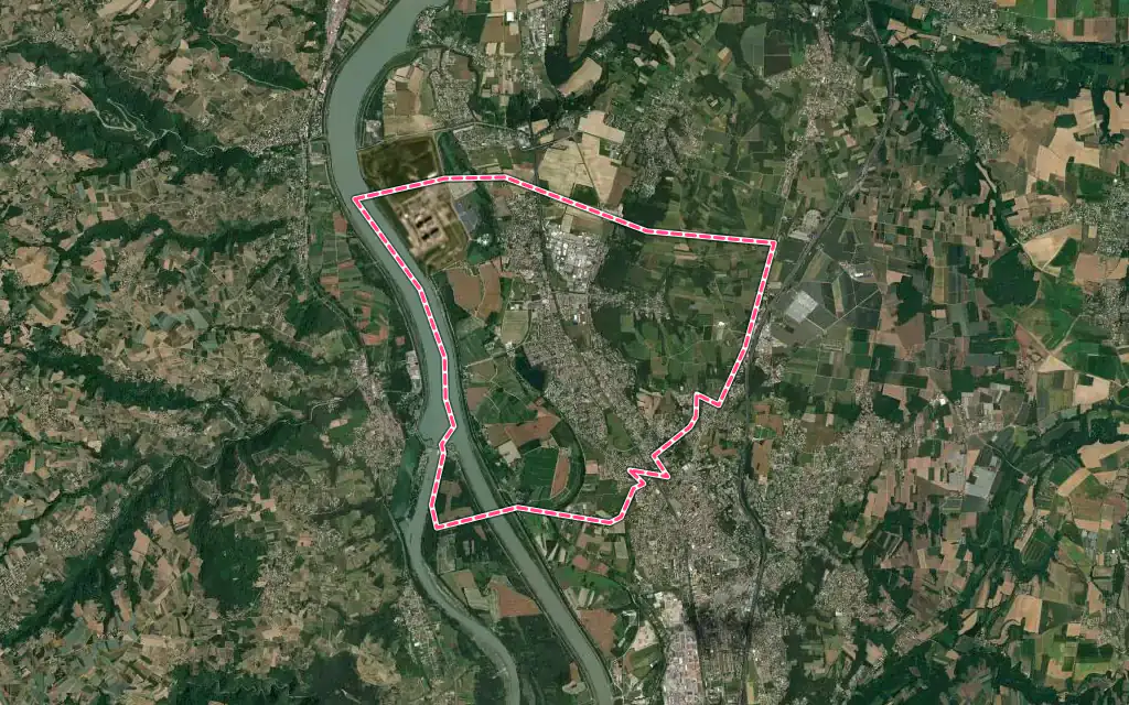 Vue satellite de Saint-Maurice-l'Exil avec ses contours administratifs