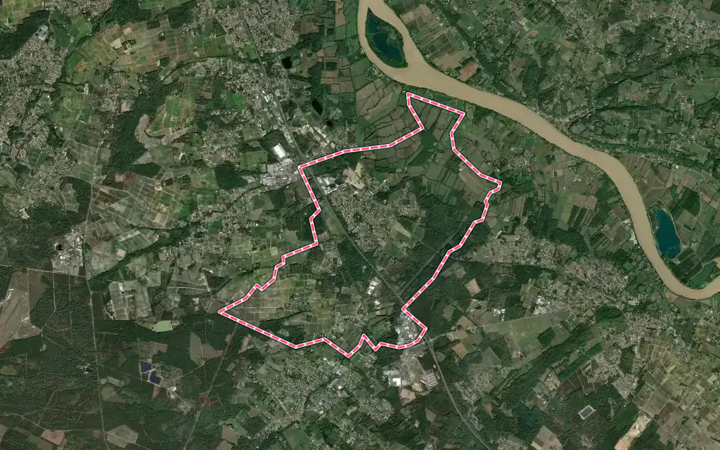 Vue satellite de Saint-Médard-d'Eyrans avec ses contours administratifs