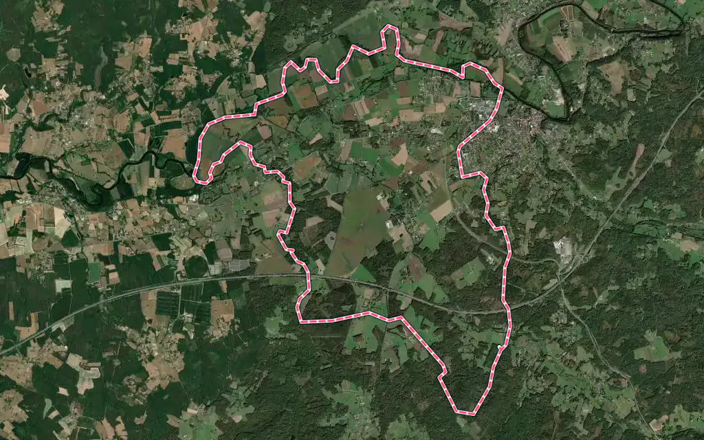 Vue satellite de Saint-Médard-de-Mussidan avec ses contours administratifs