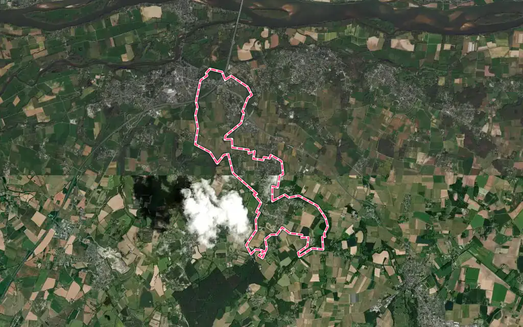 Vue satellite de Saint-Melaine-sur-Aubance avec ses contours administratifs