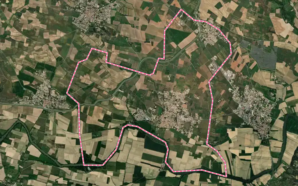 Vue satellite de Saint-Nazaire-d'Aude avec ses contours administratifs